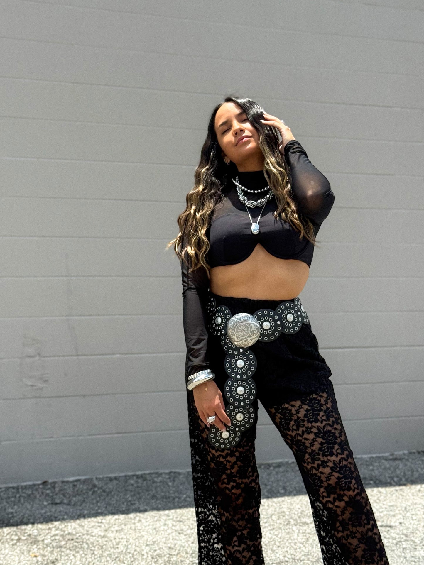 High waist lace pants