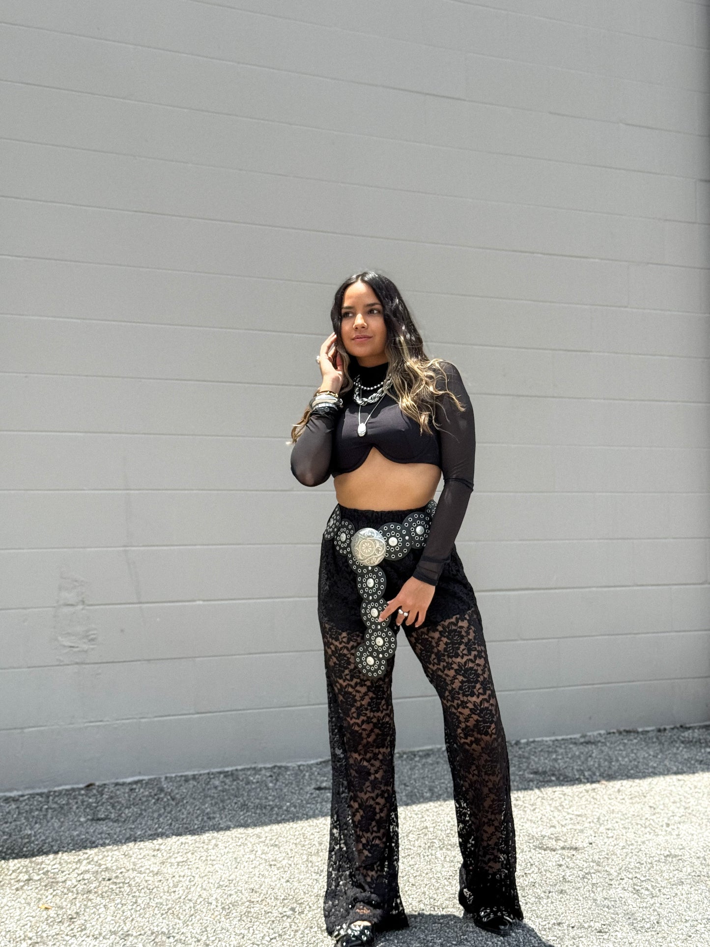 High waist lace pants