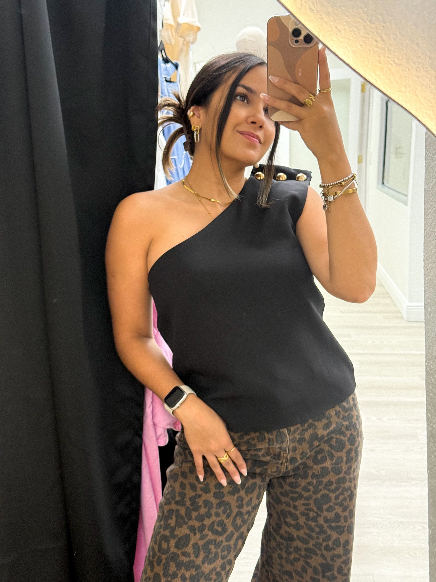 Black half shoulder top
