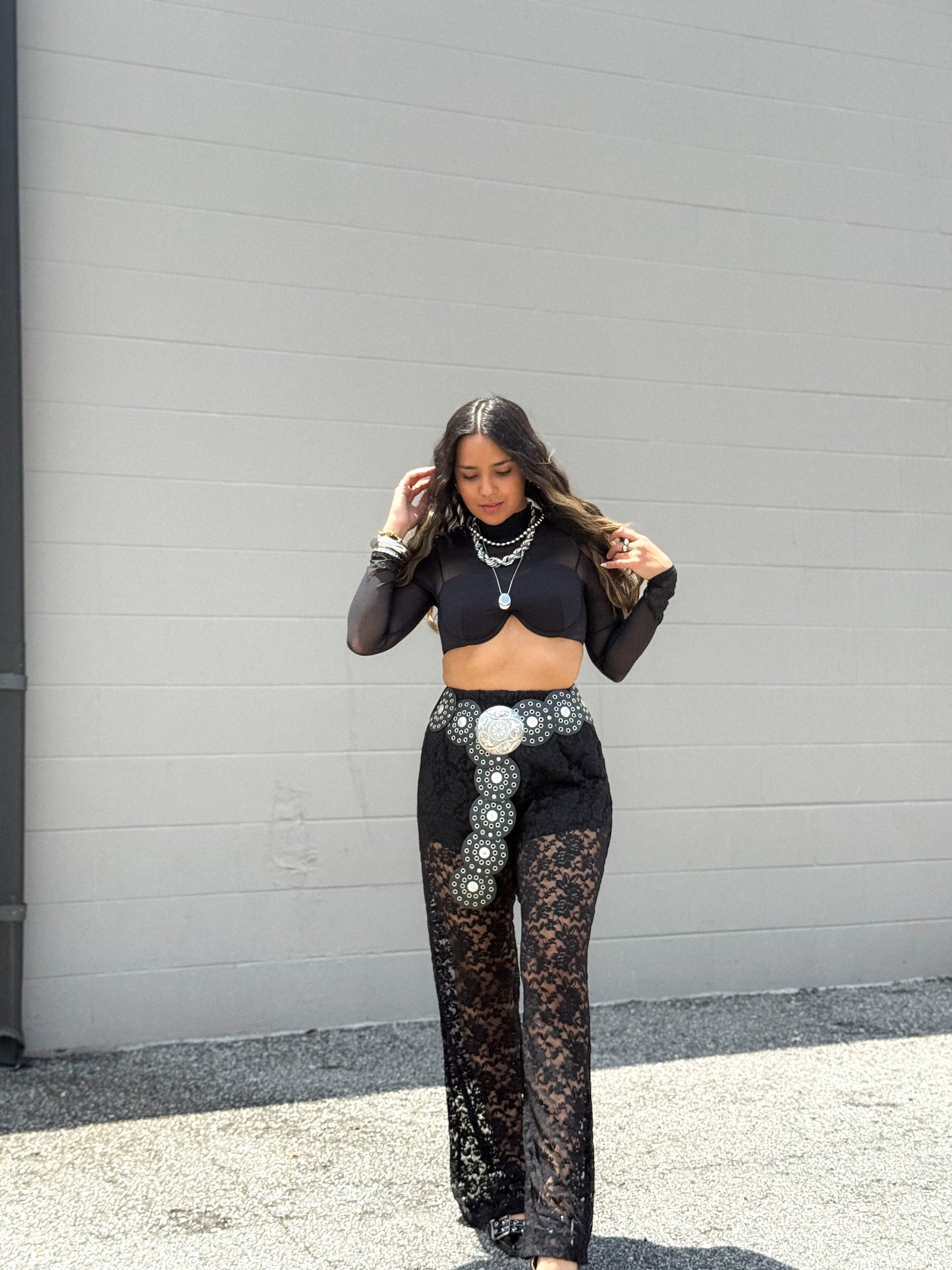 High waist lace pants