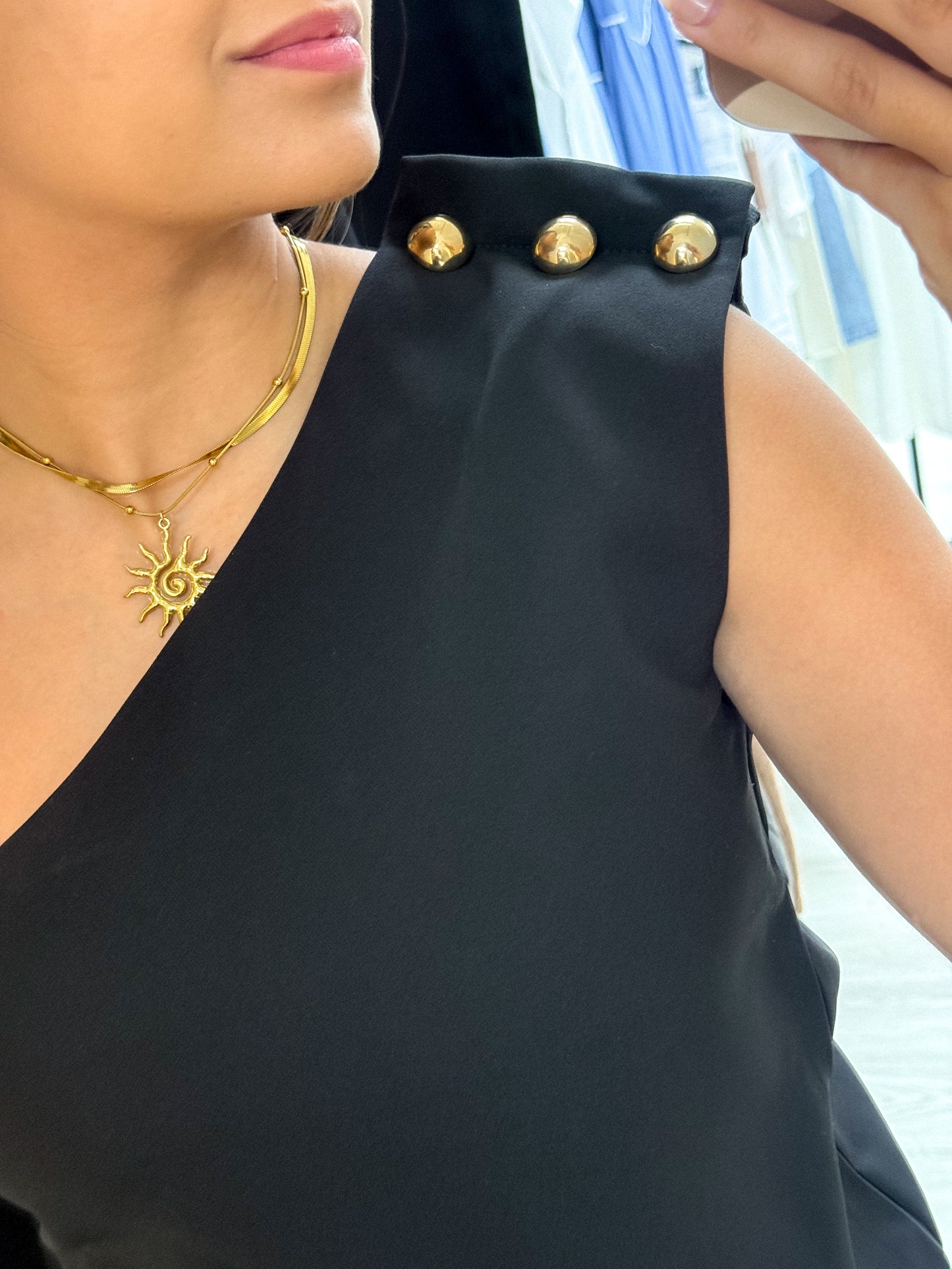 Black half shoulder top