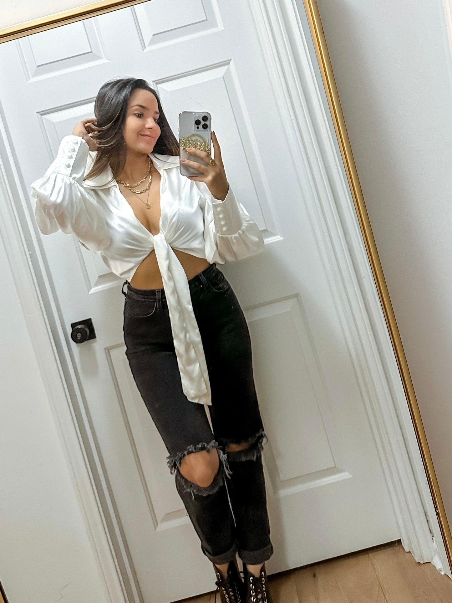 White satin top
