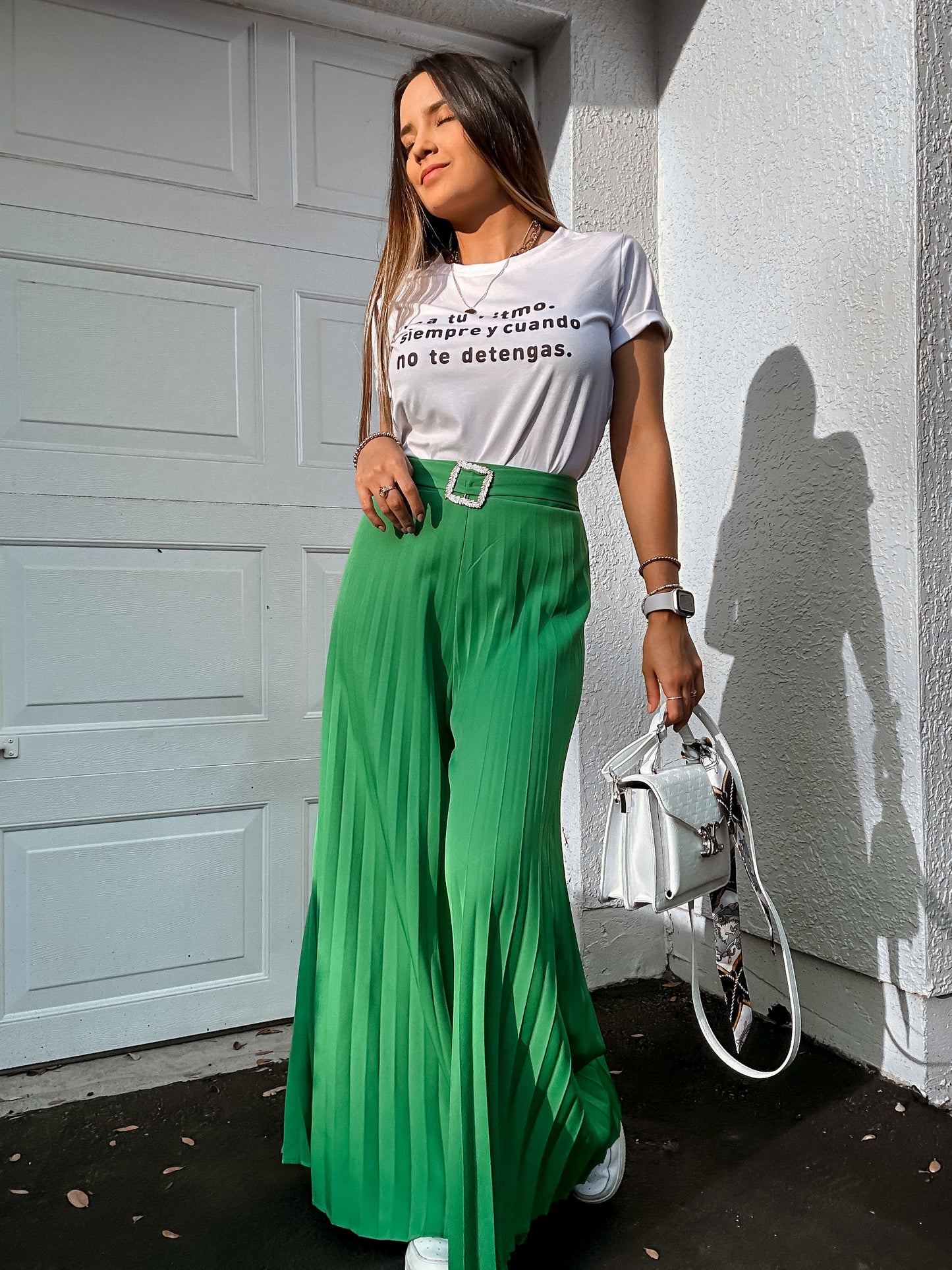 Green pleated pant