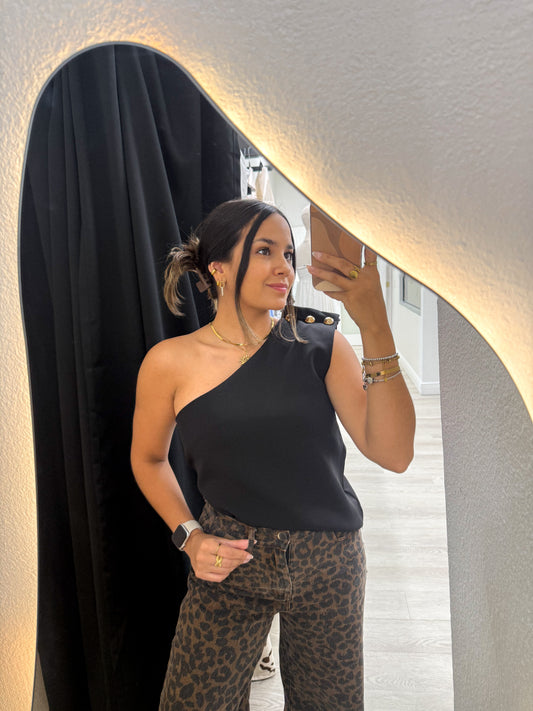 Black half shoulder top