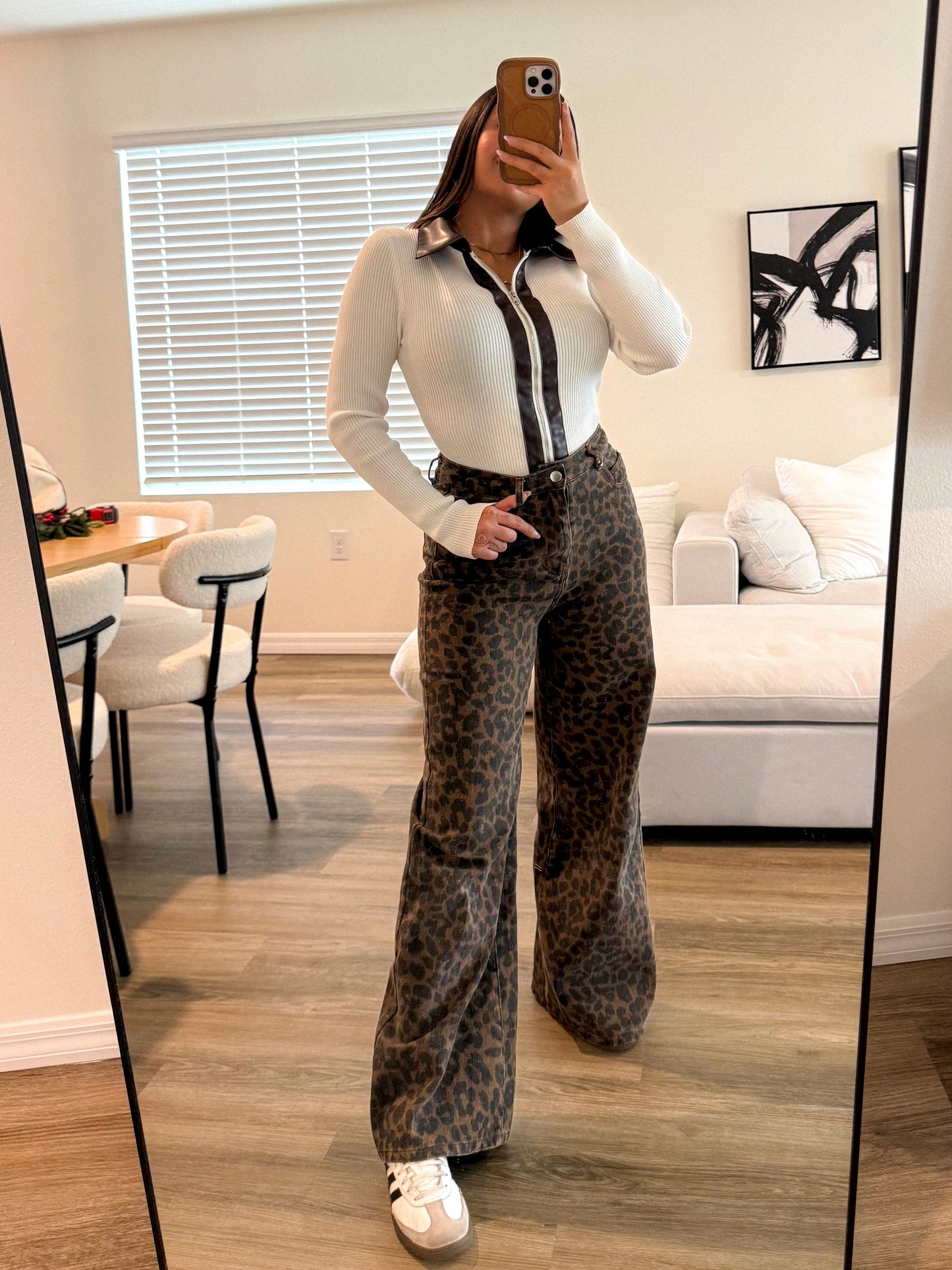 Leather Accent Knit Sweater