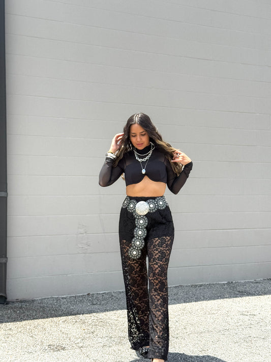 High waist lace pants